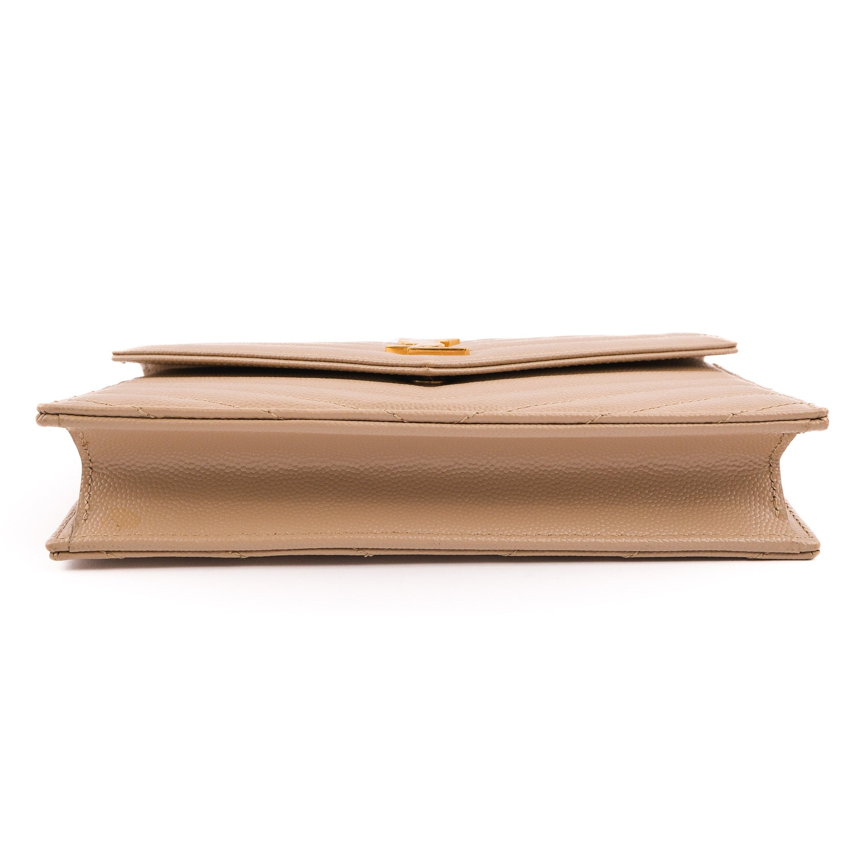 Saint Laurent Paris Monogram Envelope Shoulder Bag 354120 Chevron Leather Beige Gold Hardware