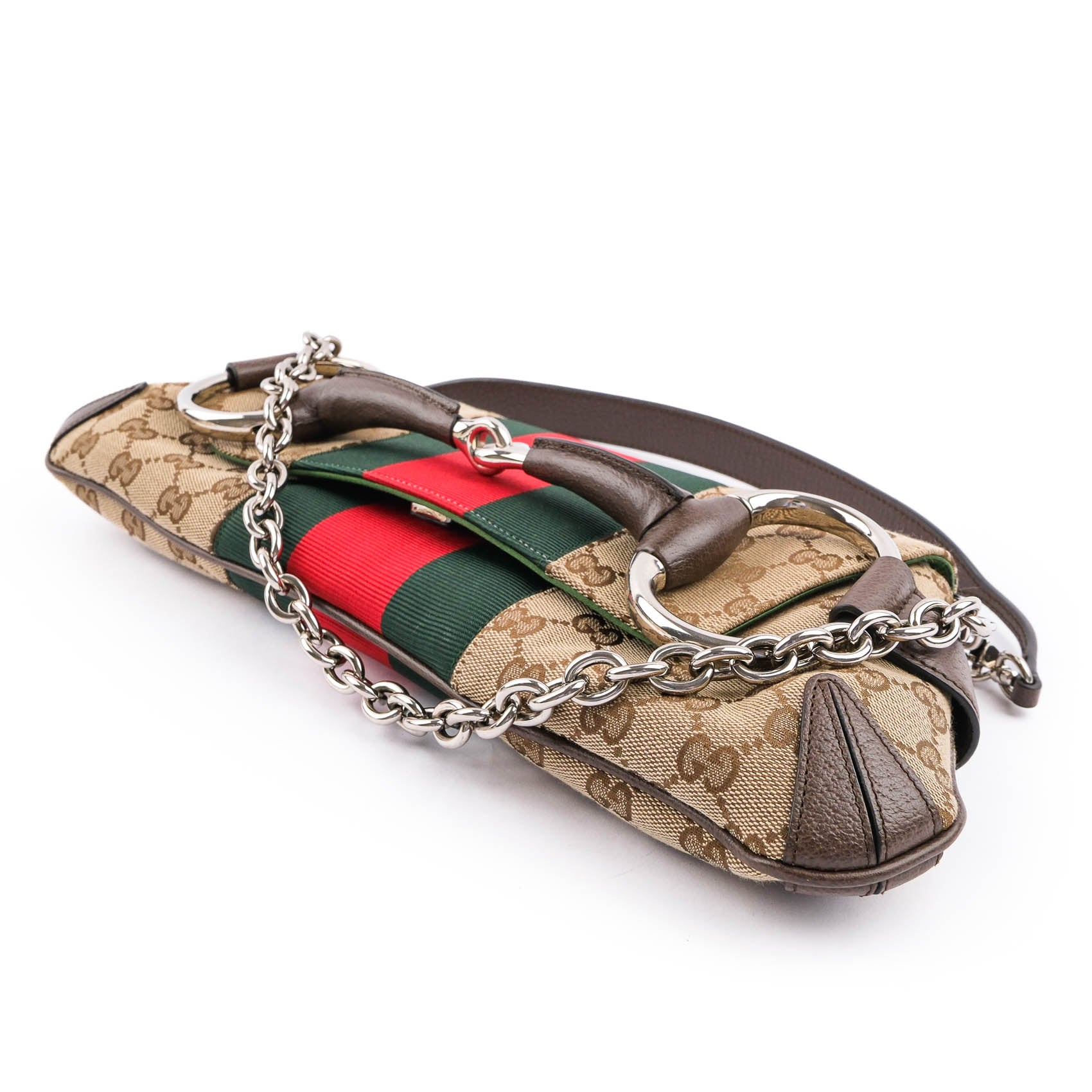 Gucci Horsebit Chain Medium Shoulder Bag in GG Canvas & Leather - Beige