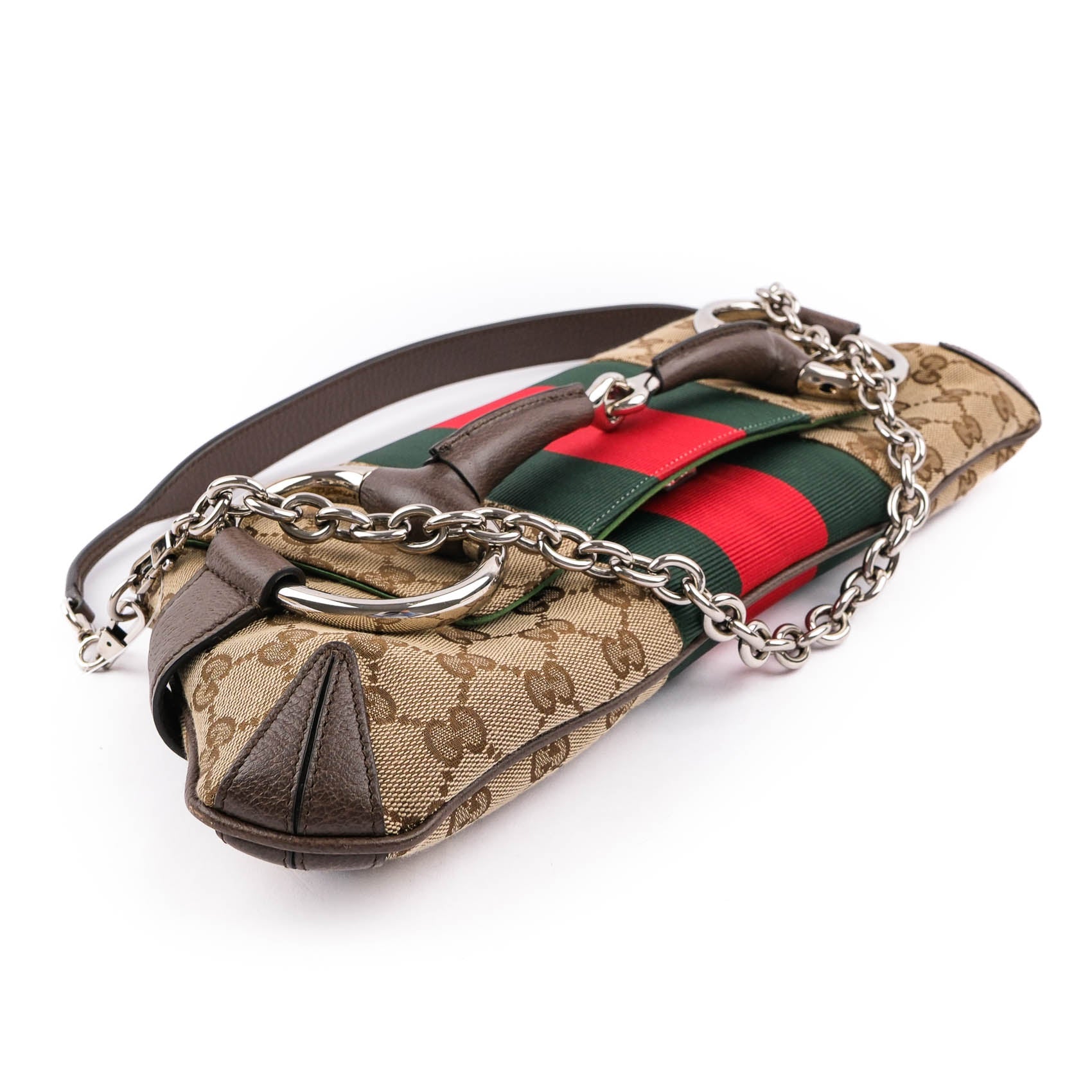 Gucci Horsebit Chain Medium Shoulder Bag in GG Canvas & Leather - Beige