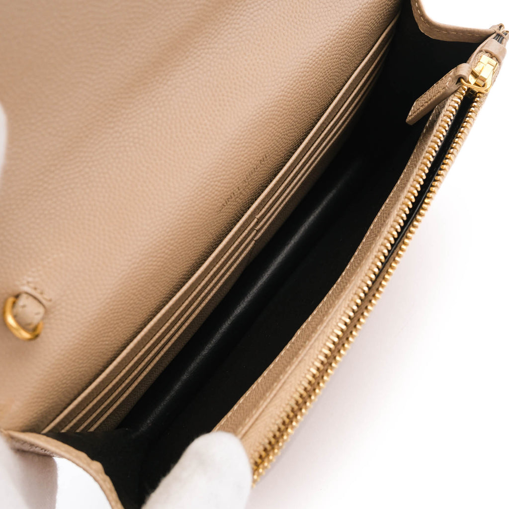 Saint Laurent Paris Monogram Envelope Shoulder Bag 354120 Chevron Leather Beige Gold Hardware