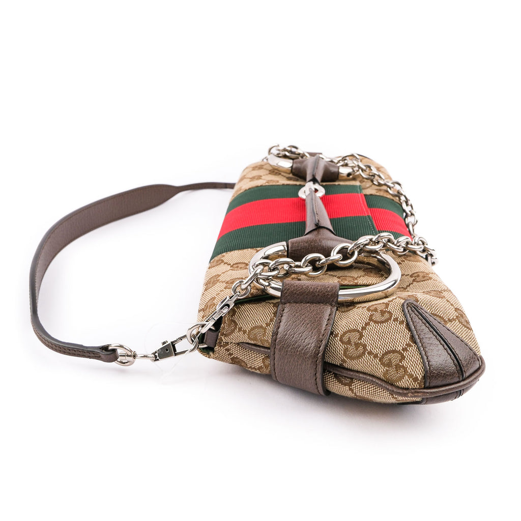 Gucci Horsebit Chain Medium Shoulder Bag in GG Canvas & Leather - Beige