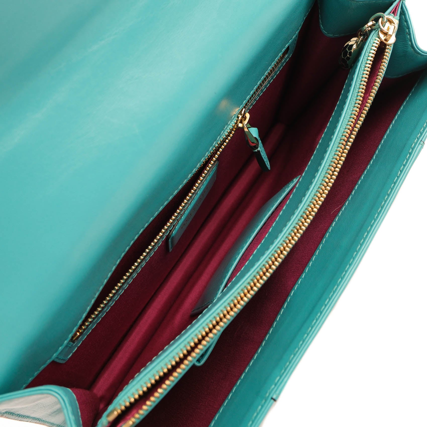 Bvlgari Serpenti Forever Large Chain Shoulder Bag Smooth Leather Teal Blue Gold Hardware