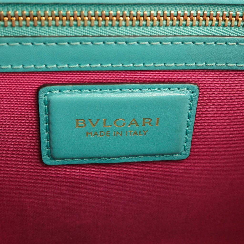 Bvlgari Serpenti Forever Large Chain Shoulder Bag Smooth Leather Teal Blue Gold Hardware