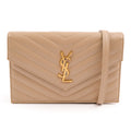 Saint Laurent Paris Monogram Envelope Shoulder Bag 354120 Chevron Leather Beige Gold Hardware