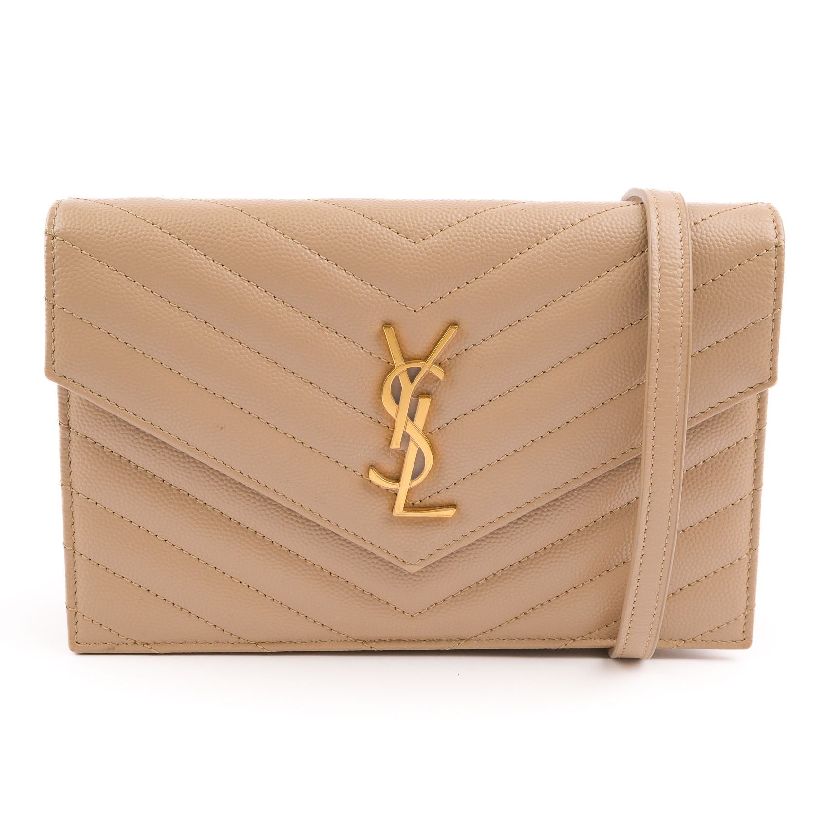 Saint Laurent Paris Monogram Envelope Shoulder Bag 354120 Chevron Leather Beige Gold Hardware