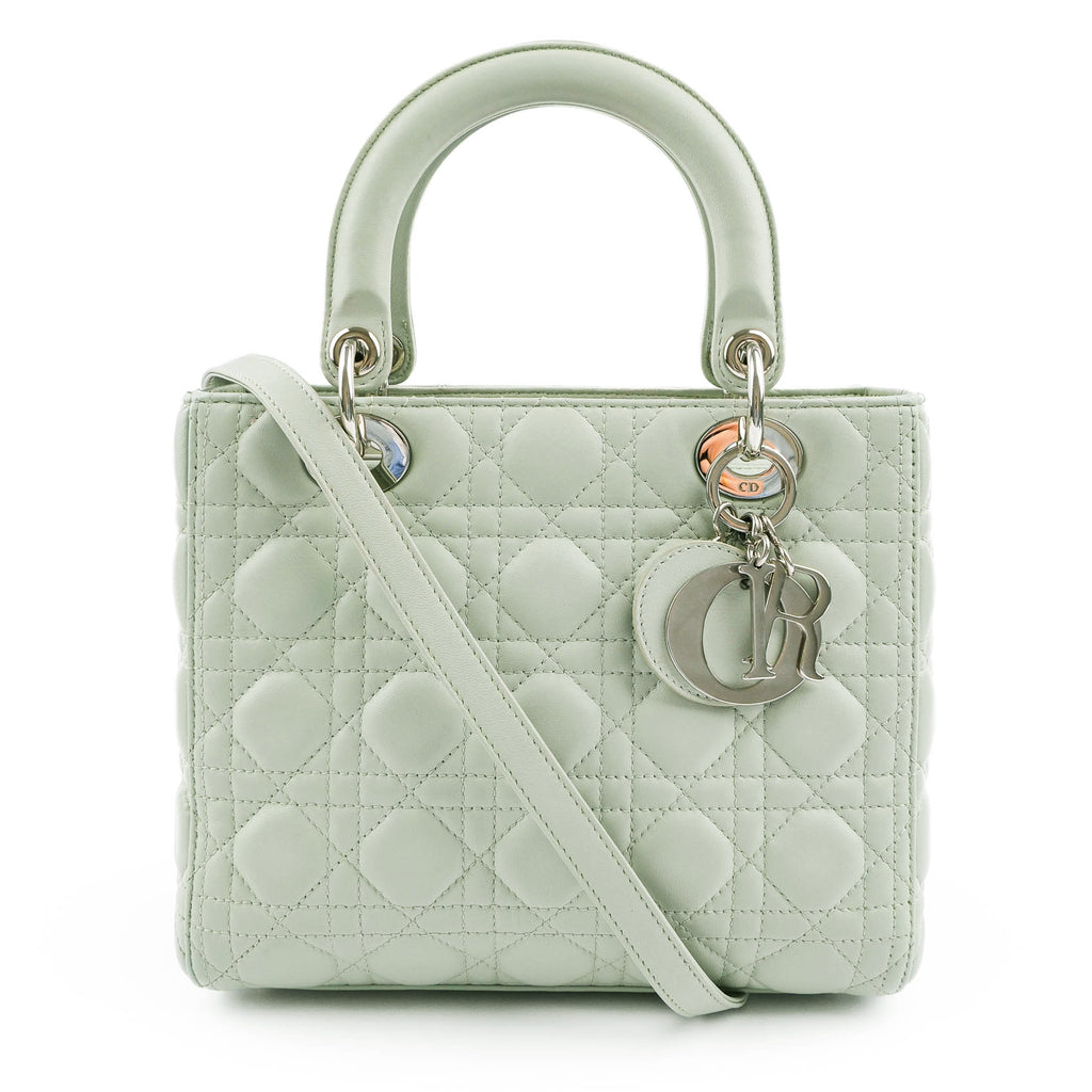 Christian Dior Lady Dior Medium Bag Cannage Lambskin Light Green Leather
