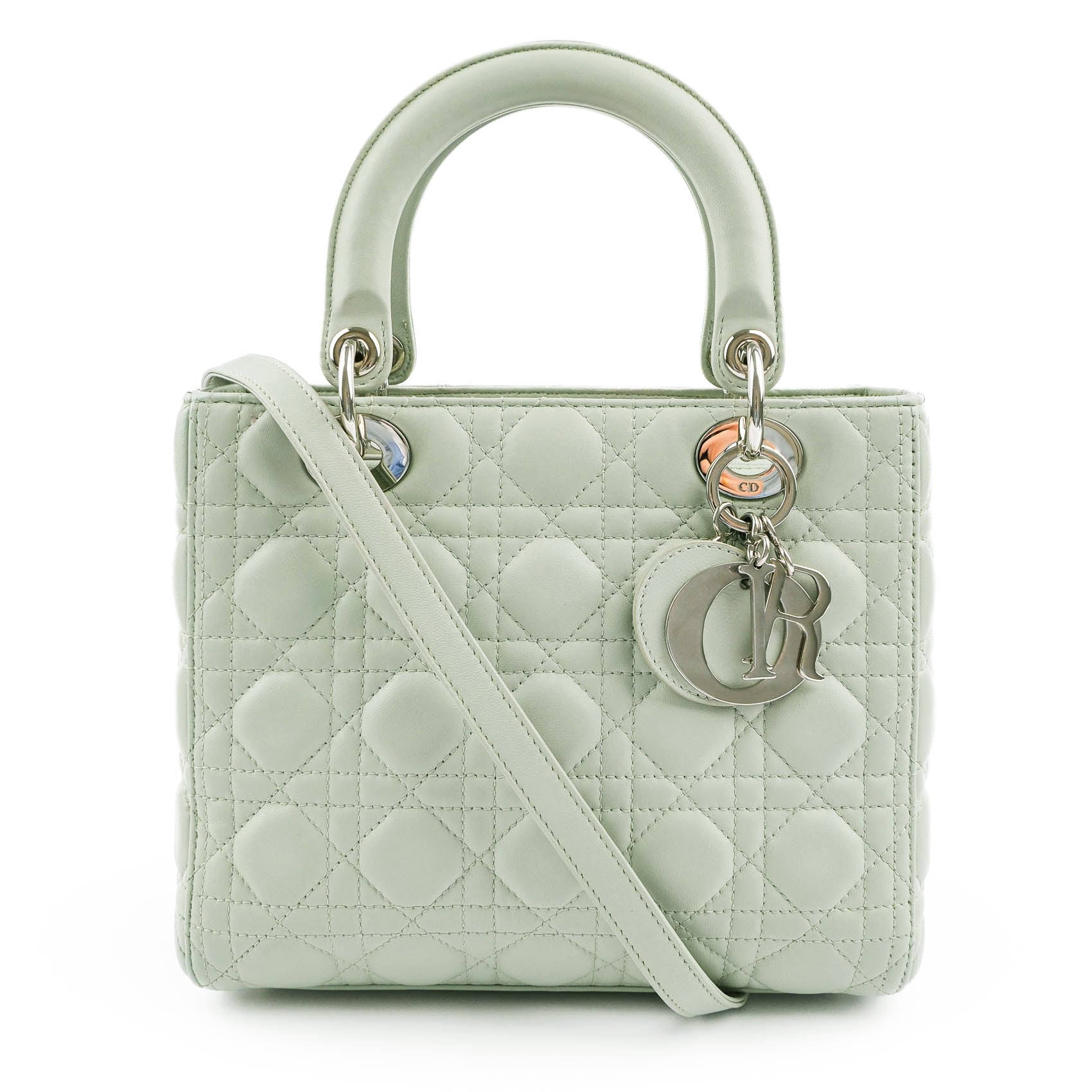 Christian Dior Lady Dior Medium Bag Cannage Lambskin Light Green Leather