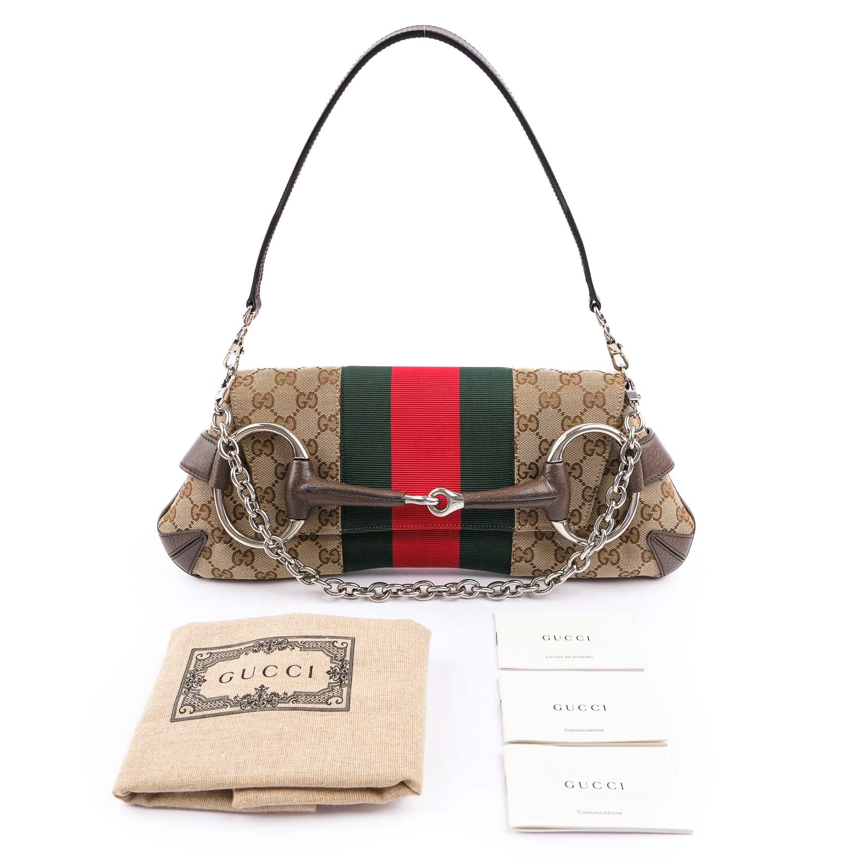 Gucci Horsebit Chain Medium Shoulder Bag in GG Canvas & Leather - Beige