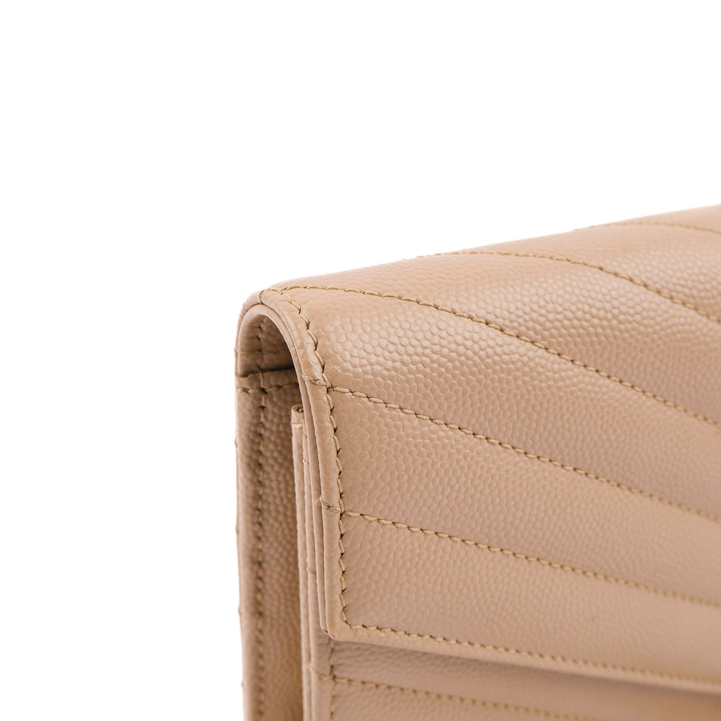 Saint Laurent Paris Monogram Envelope Shoulder Bag 354120 Chevron Leather Beige Gold Hardware