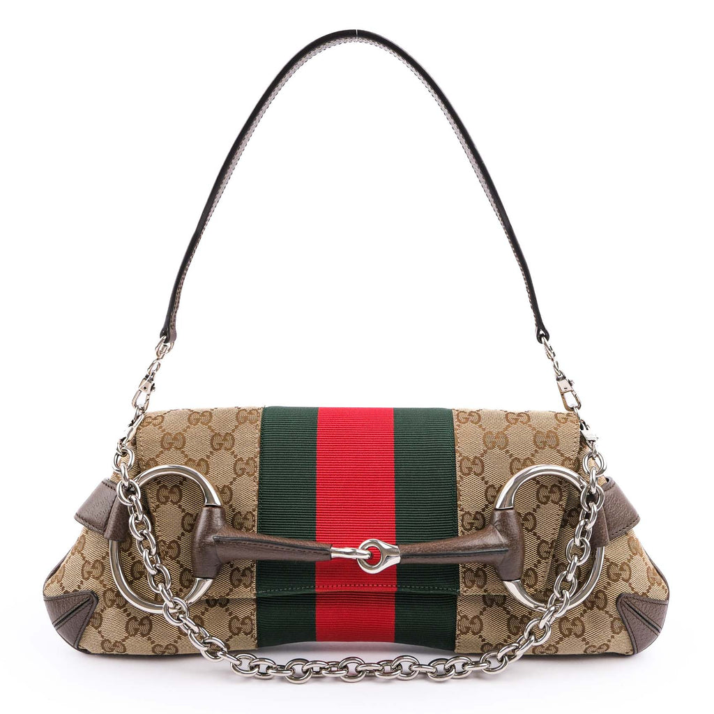 Gucci Horsebit Chain Medium Shoulder Bag in GG Canvas & Leather - Beige