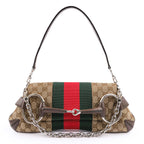 Gucci Horsebit Chain Large Shoulder Bag in GG Canvas & Leather - Beige