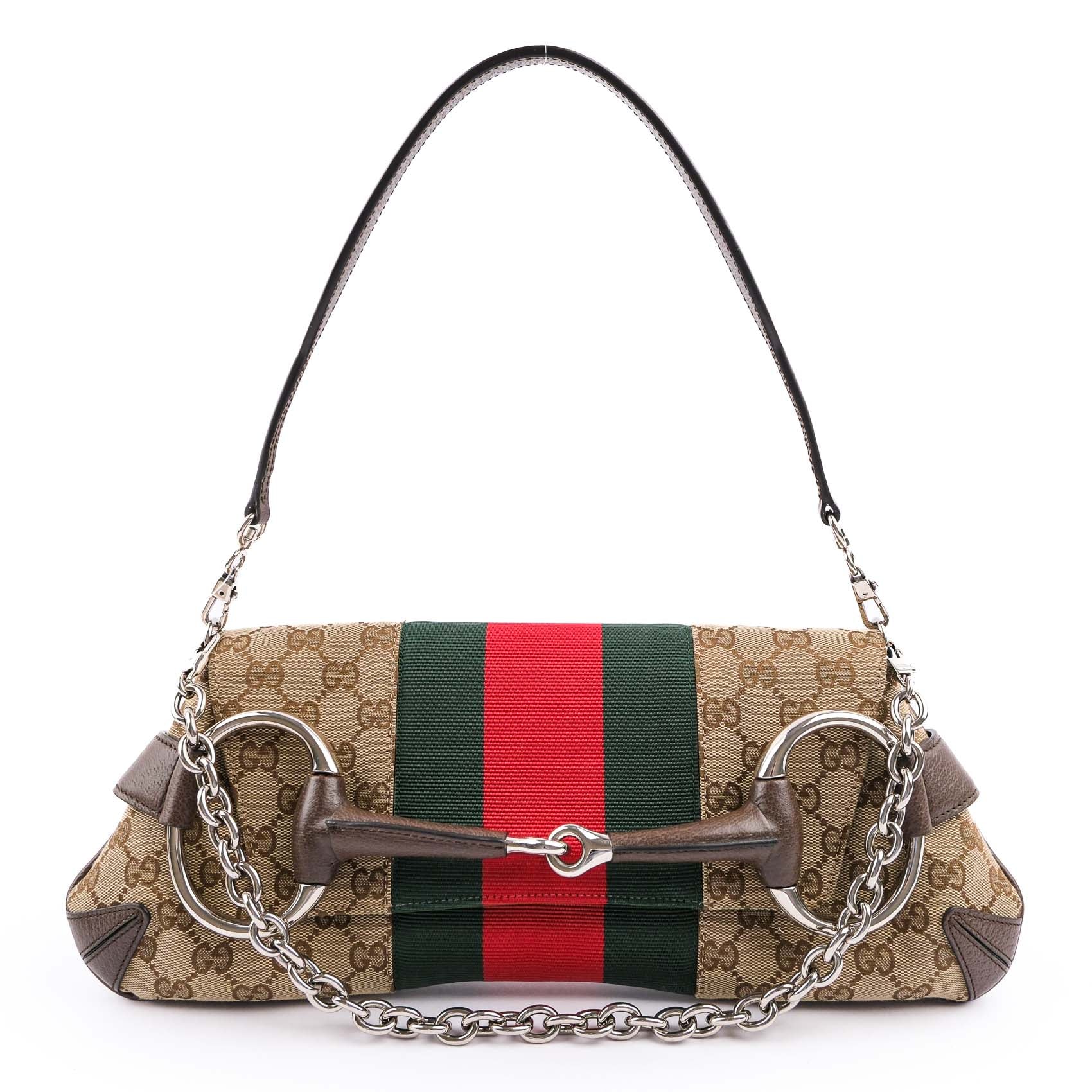 Gucci Horsebit Chain Medium Shoulder Bag in GG Canvas & Leather - Beige