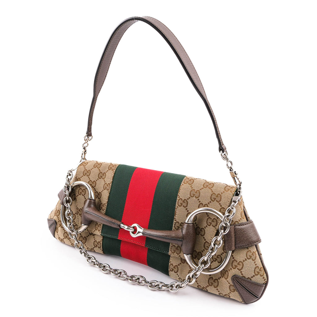 Gucci Horsebit Chain Medium Shoulder Bag in GG Canvas & Leather - Beige