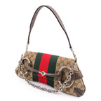 Gucci Horsebit Chain Large Shoulder Bag in GG Canvas & Leather - Beige