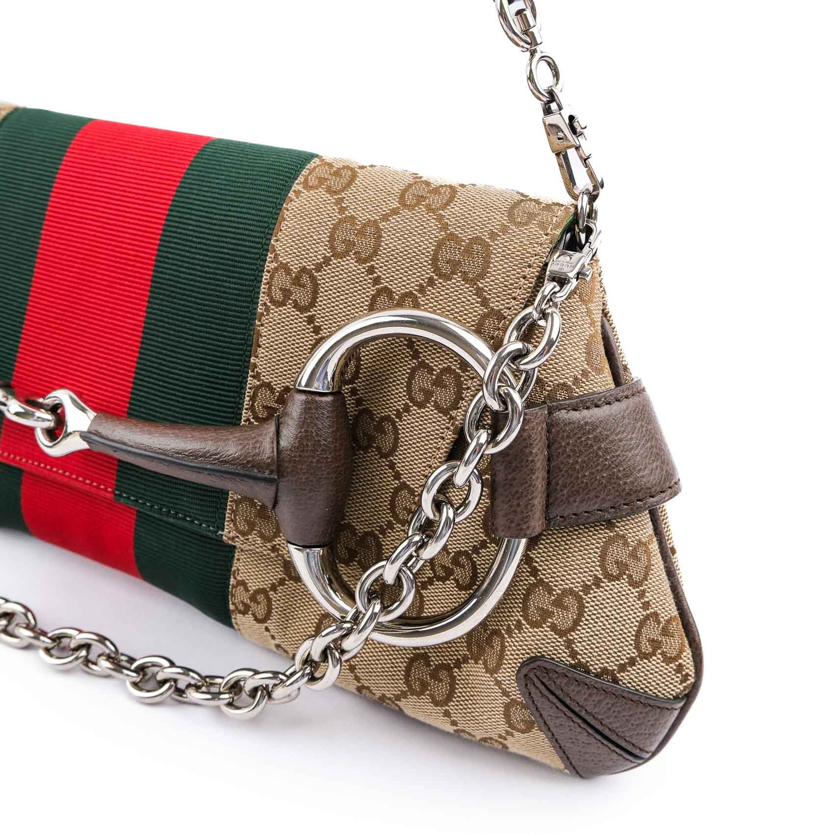 Gucci Horsebit Chain Medium Shoulder Bag in GG Canvas & Leather - Beige