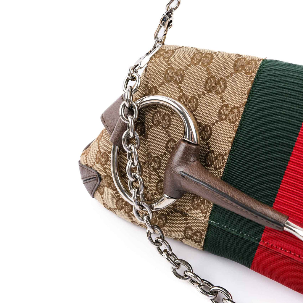 Gucci Horsebit Chain Medium Shoulder Bag in GG Canvas & Leather - Beige
