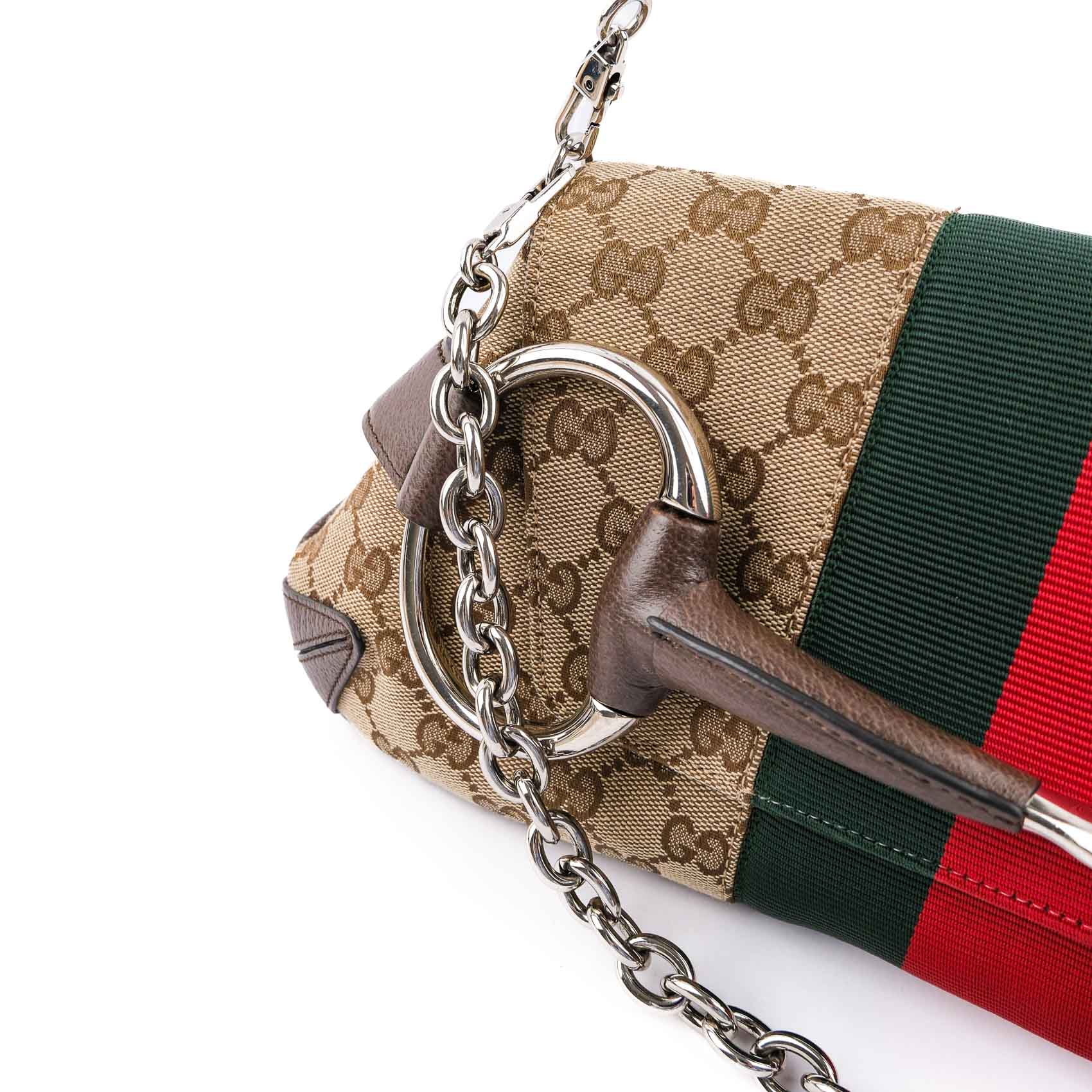 Gucci Horsebit Chain Medium Shoulder Bag in GG Canvas & Leather - Beige