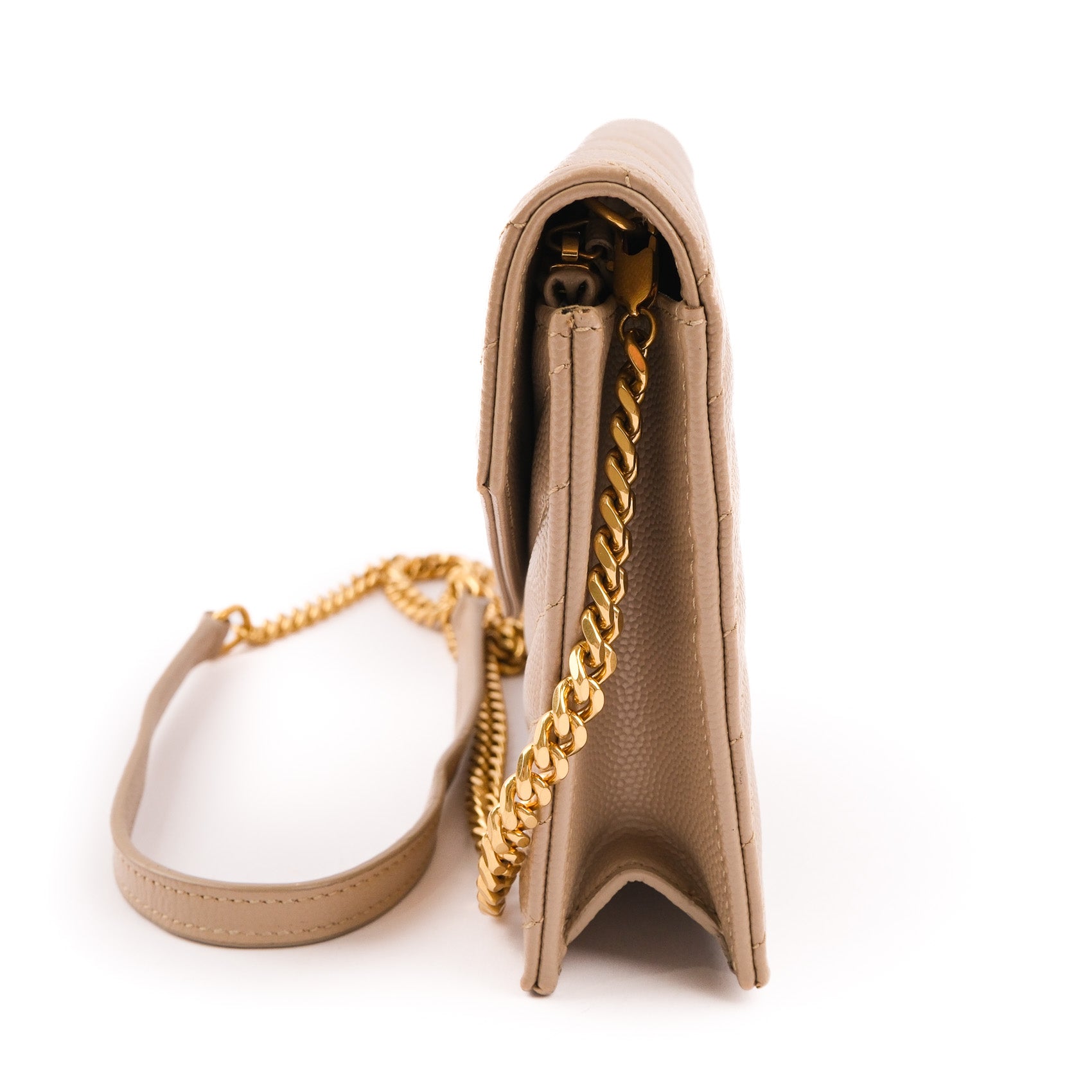 Saint Laurent Paris Monogram Envelope Shoulder Bag 354120 Chevron Leather Beige Gold Hardware