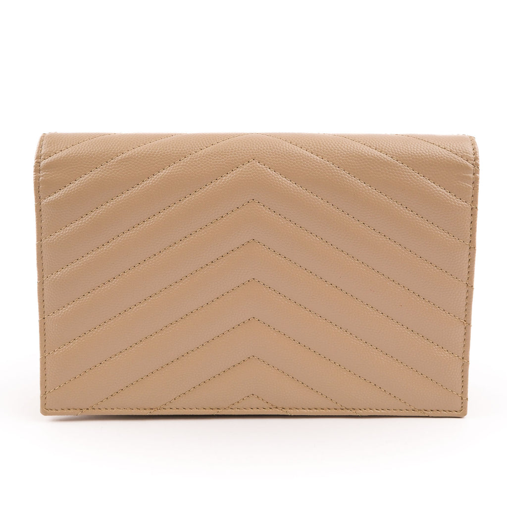 Saint Laurent Paris Monogram Envelope Shoulder Bag 354120 Chevron Leather Beige Gold Hardware