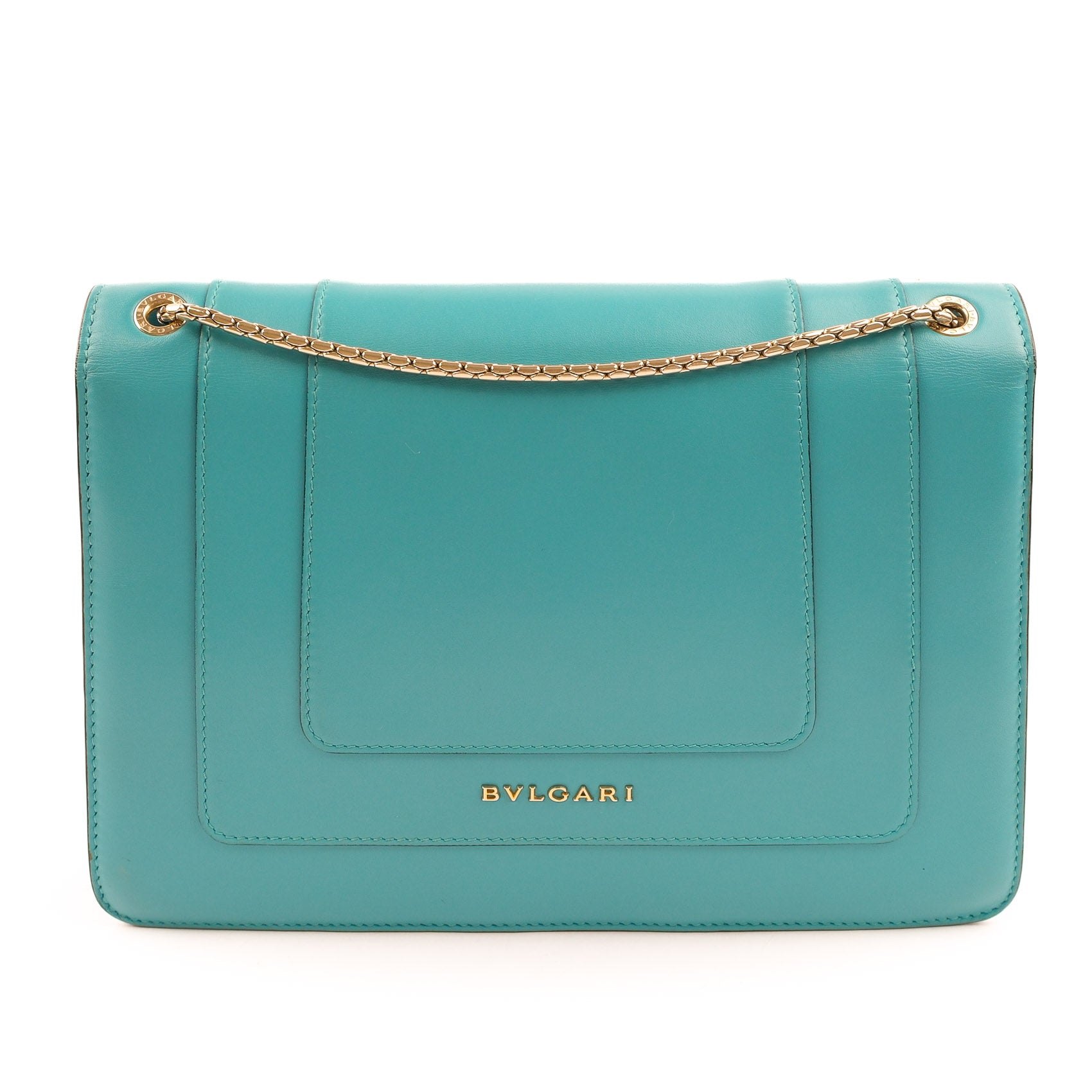 Bvlgari Serpenti Forever Large Chain Shoulder Bag Smooth Leather Teal Blue Gold Hardware