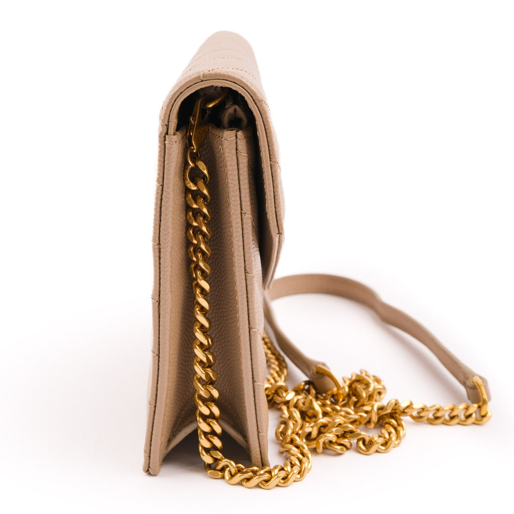 Saint Laurent Paris Monogram Envelope Shoulder Bag 354120 Chevron Leather Beige Gold Hardware