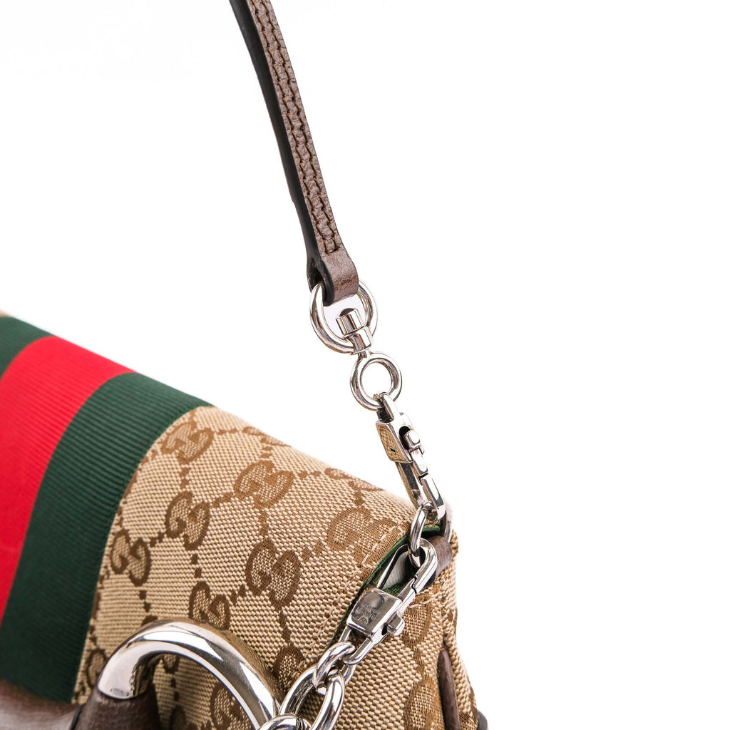 Gucci Horsebit Chain Medium Shoulder Bag in GG Canvas & Leather - Beige