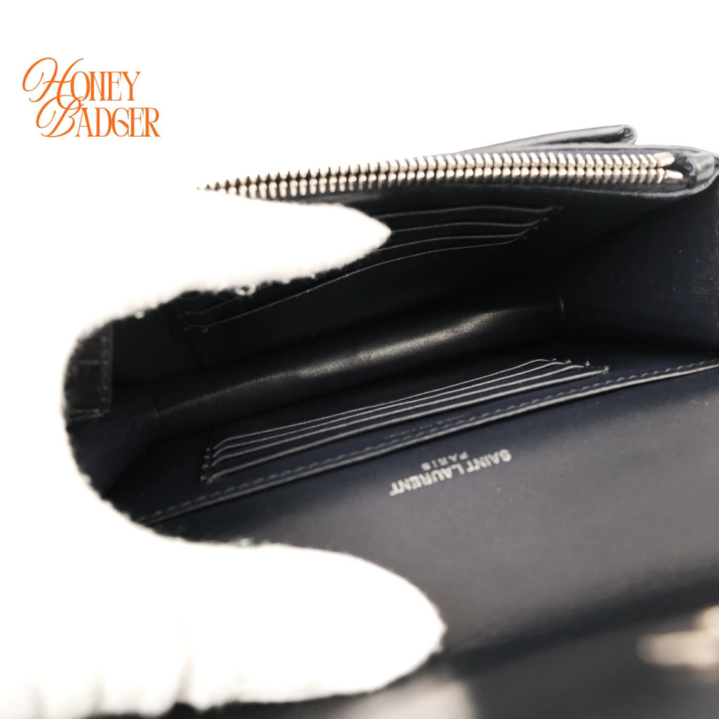 Saint Laurent Sunset Mini Croc-Embossed Leather Navy Rank A