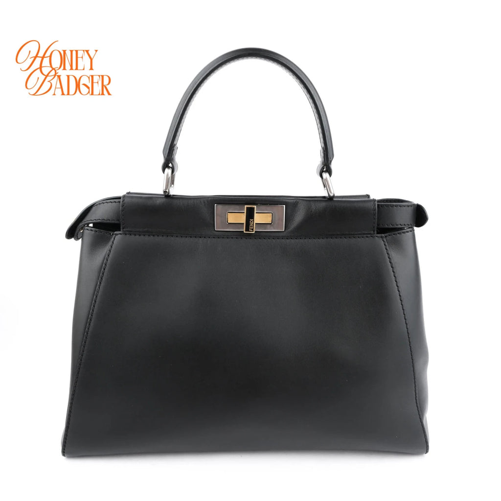 Fendi Peekaboo Medium Smooth Leather Black Rank A