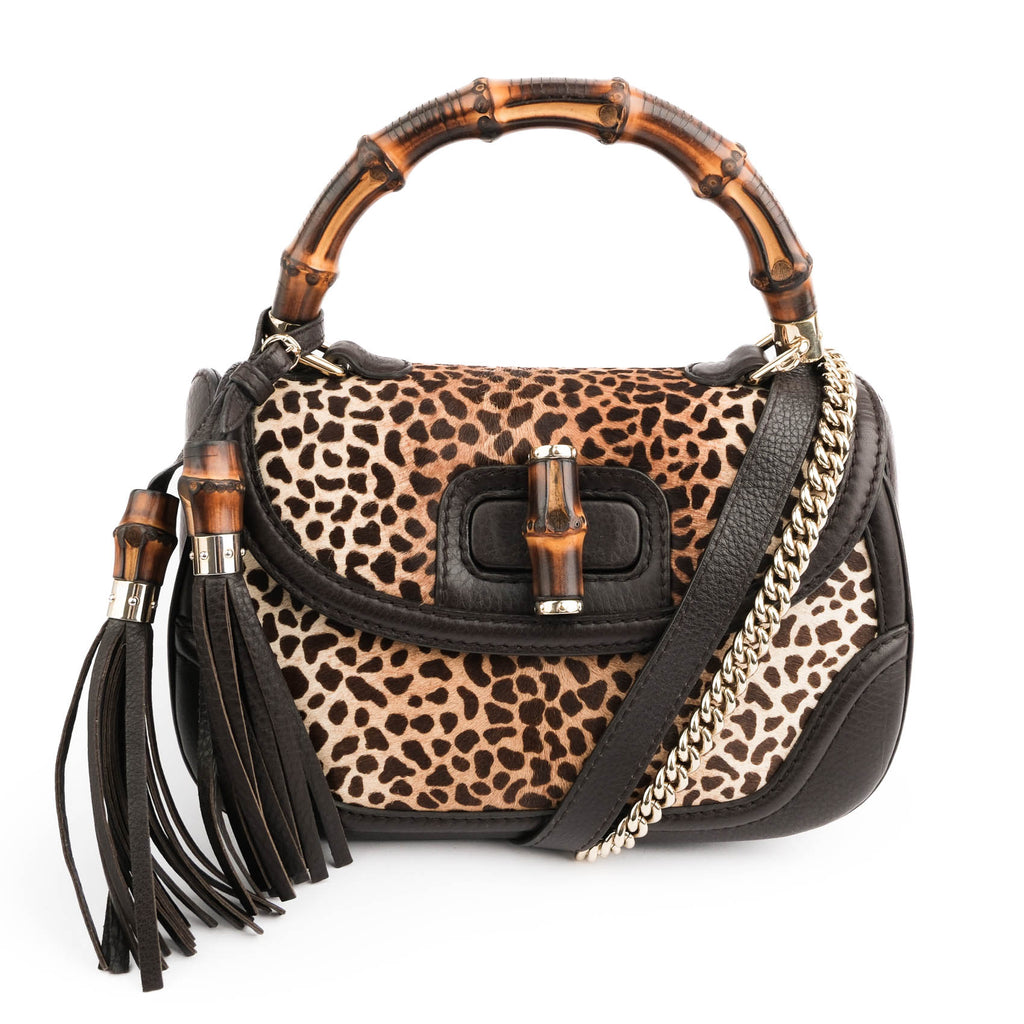 Gucci Bamboo Leopard Hair-Calf 2WAY Top Handle Bag