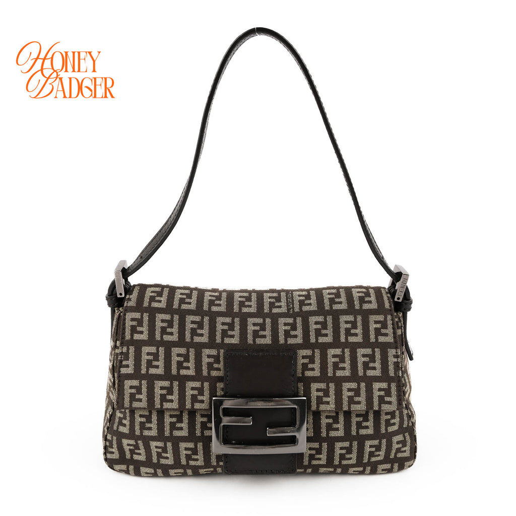 Fendi Zucchino Canvas Baguette Pouch - Discontinued Dark Gunmetal Edition