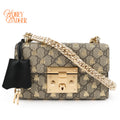 Gucci Padlock Small Shoulder Bag 409487 GG Supreme Gold Bee Print Beige Black