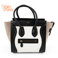 Celine Micro Luggage Tote Tricolor White Black Beige Leather Handbag