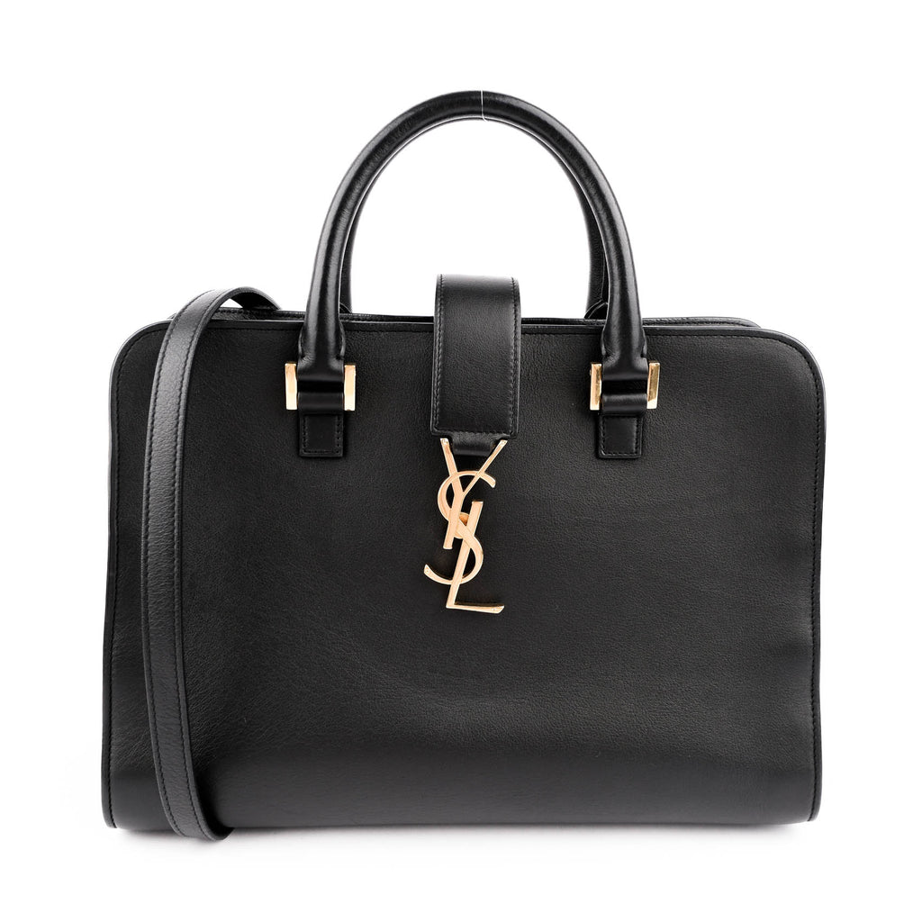 Saint Laurent Paris Monogram Baby Cabas 2-Way Handbag Smooth Leather Black Gold Hardware