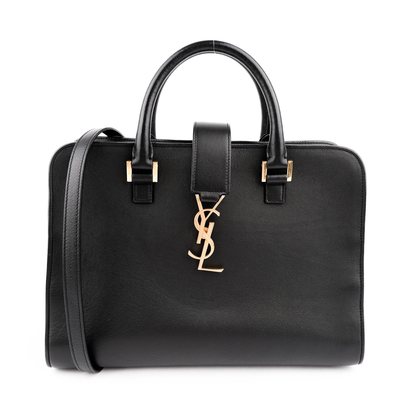Saint Laurent Paris Monogram Baby Cabas 2-Way Handbag Smooth Leather Black Gold Hardware