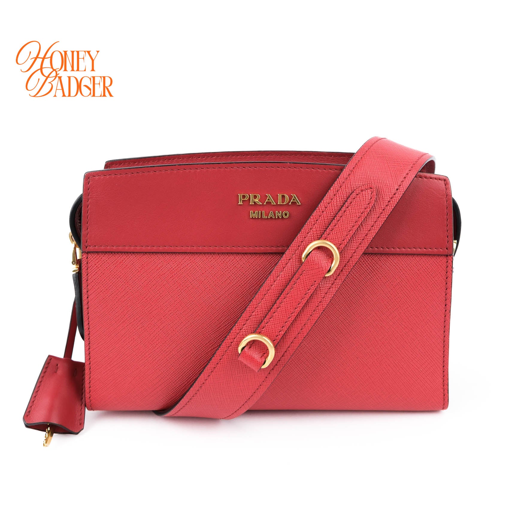 Prada Esplanade Crossbody Saffiano City Calf Red Leather Shoulder Bag 1BH043 Gold Hardware