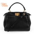 Fendi Peekaboo Mini 2Way Handbag Black Smooth Leather Gold Hardware