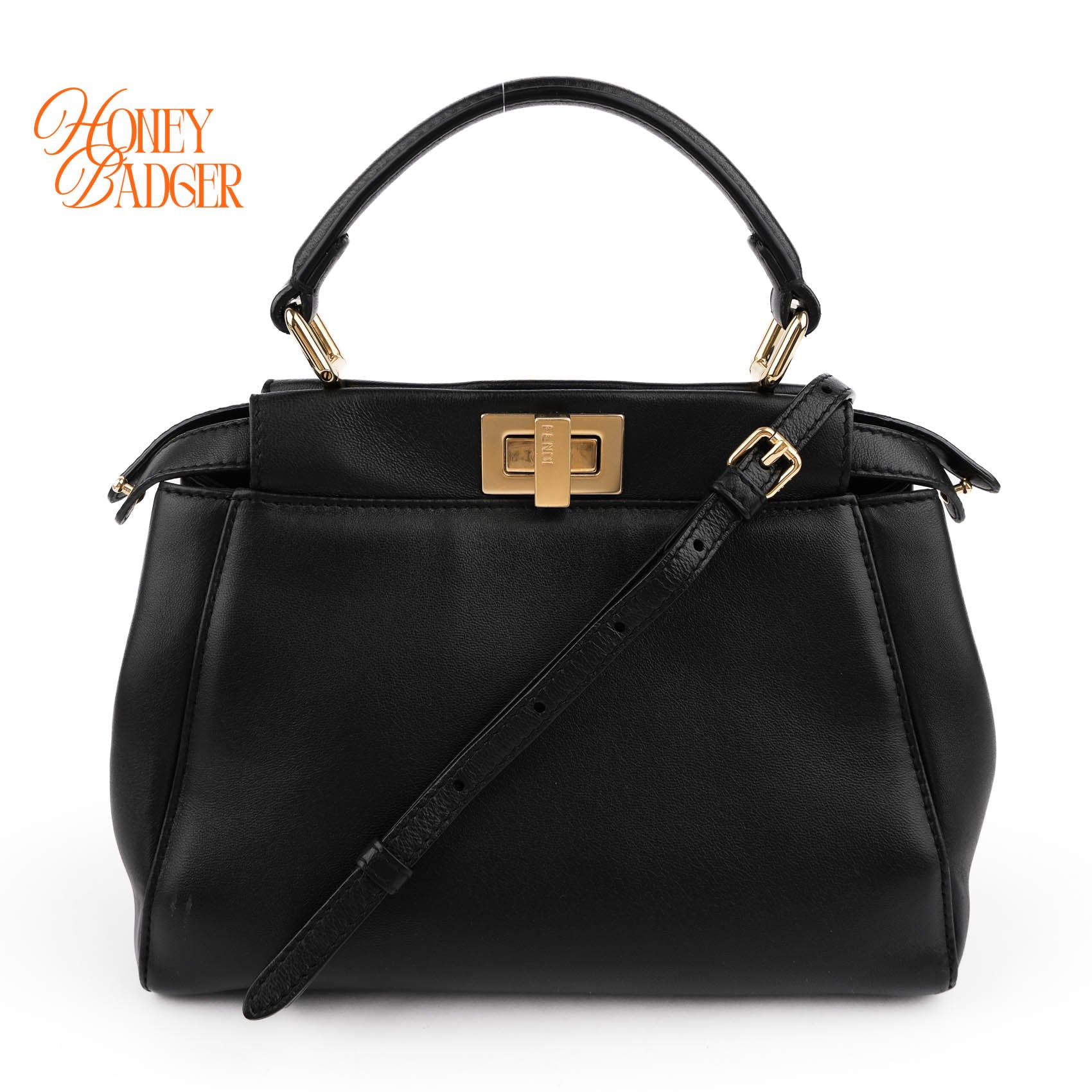 Fendi Peekaboo Mini 2Way Handbag Black Smooth Leather Gold Hardware