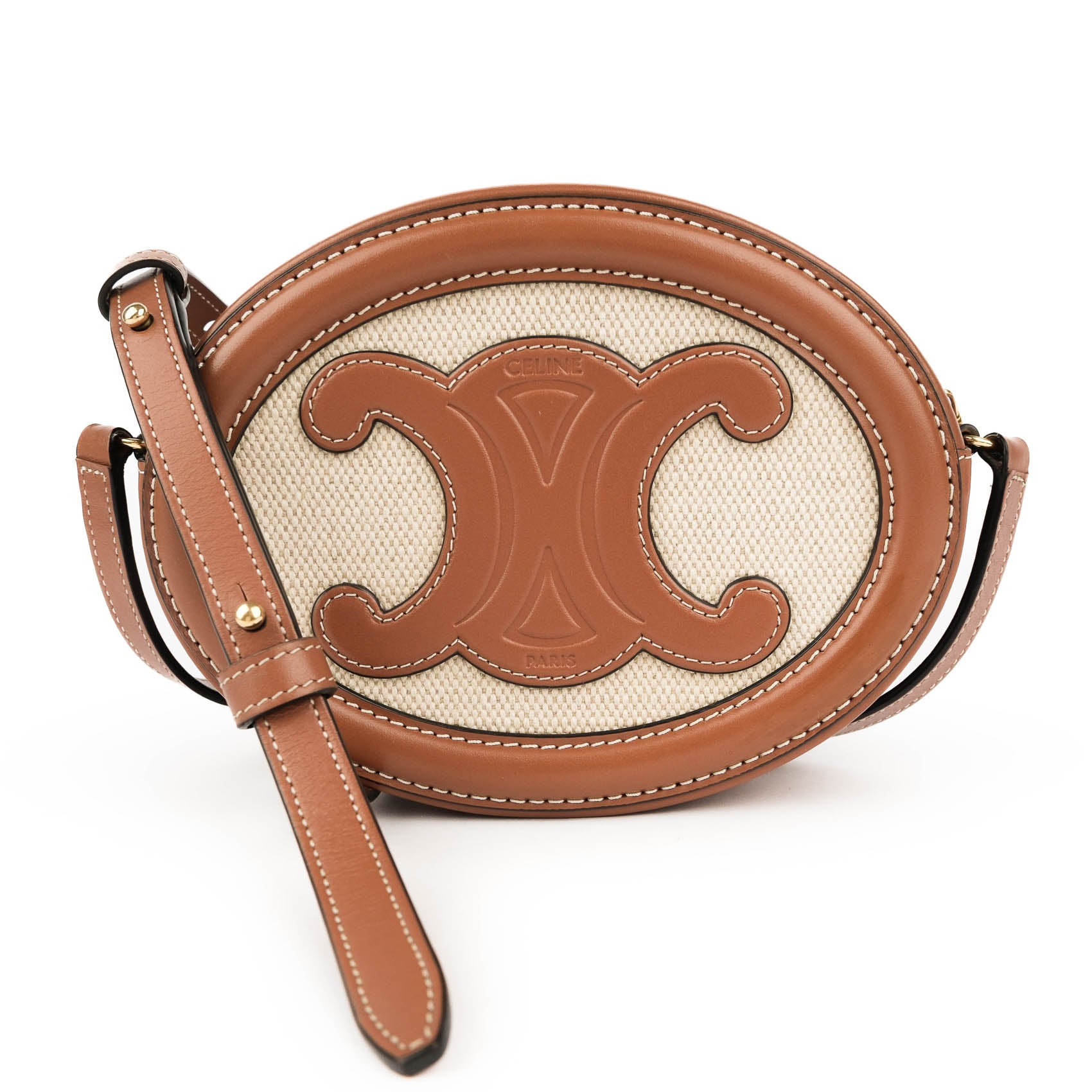 Celine Crossbody Oval Purse Cuir Triomphe in Textile and Calfskin