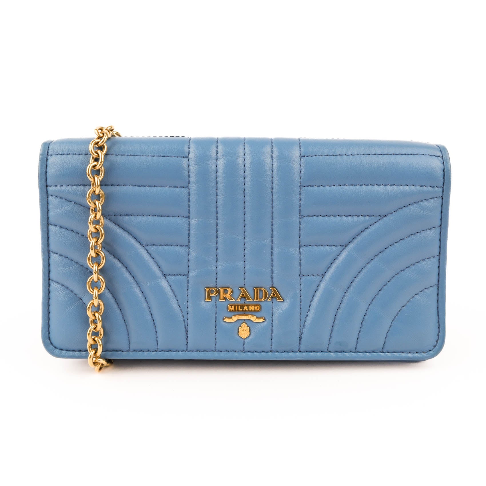 PRADA Diagramme Leather Wallet on Chain (WOC) - Astrale Blue - Model 1ZH044