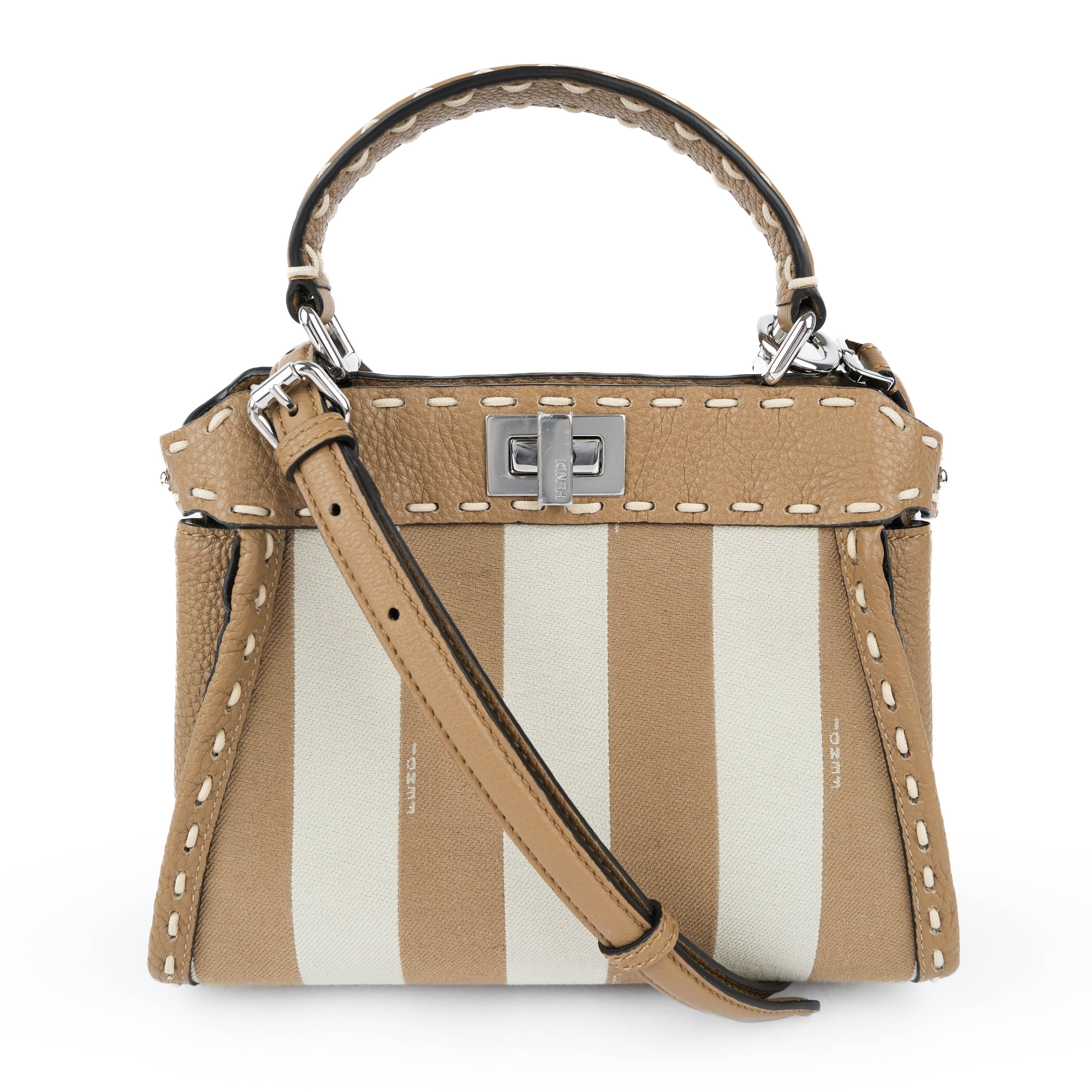 Fendi Mini Peekaboo Selleria Brown Leather and Canvas Bag
