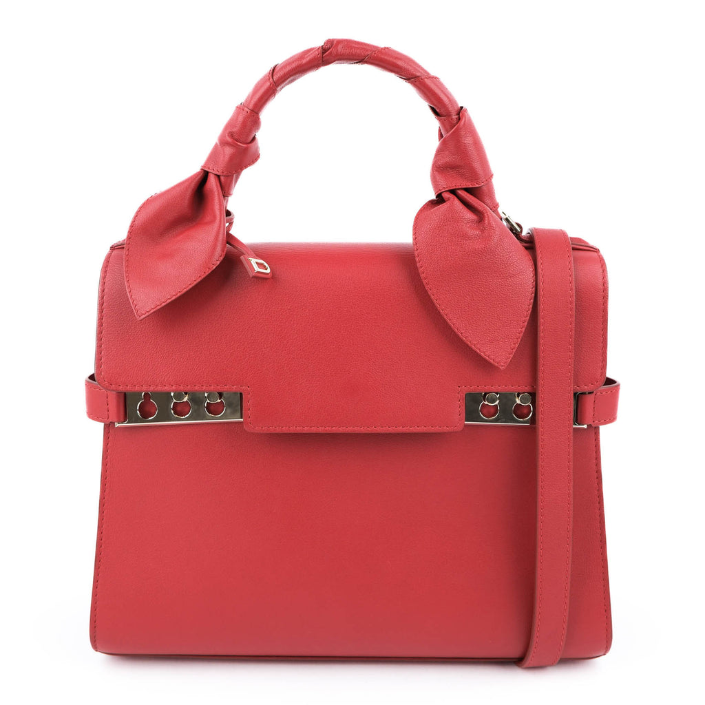 Delvaux Tempête MM Supple Calfskin Leather Bag - Lipstick Red with Knotted Handle