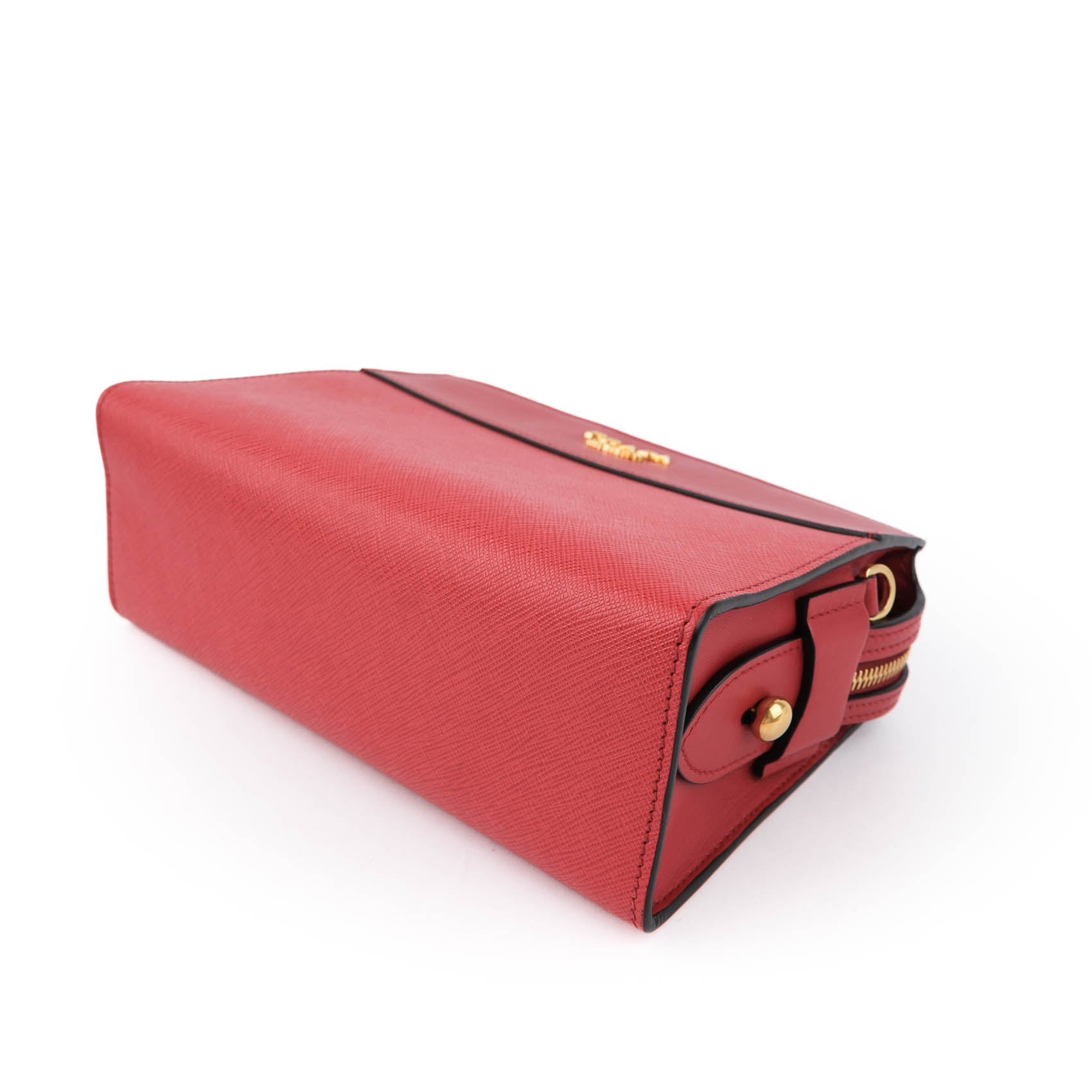 Prada Esplanade Crossbody Saffiano City Calf Red Leather Shoulder Bag 1BH043 Gold Hardware