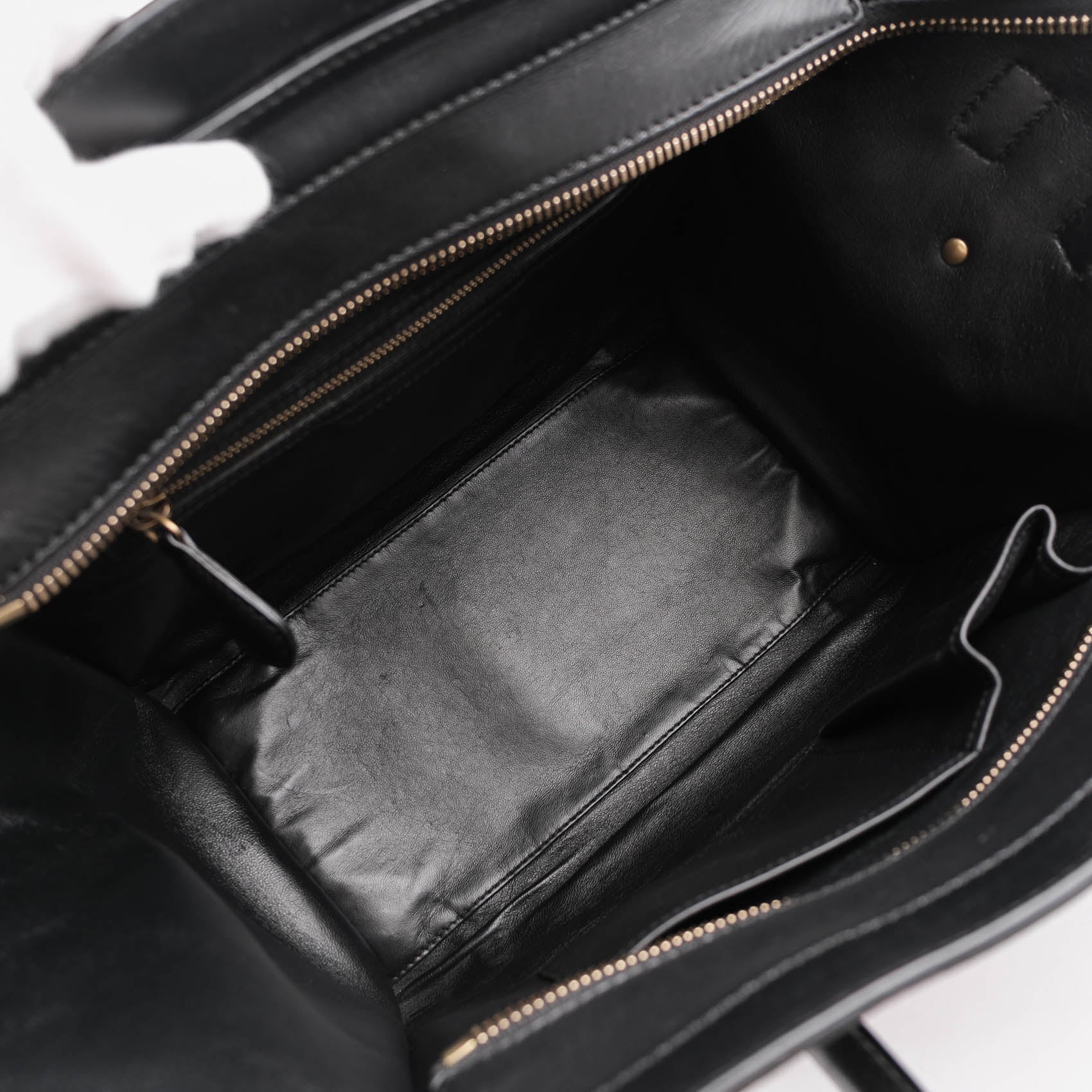 Celine Old Logo Luggage Large Shopper Tote Bag Abstract Leopard Canvas Black Leather