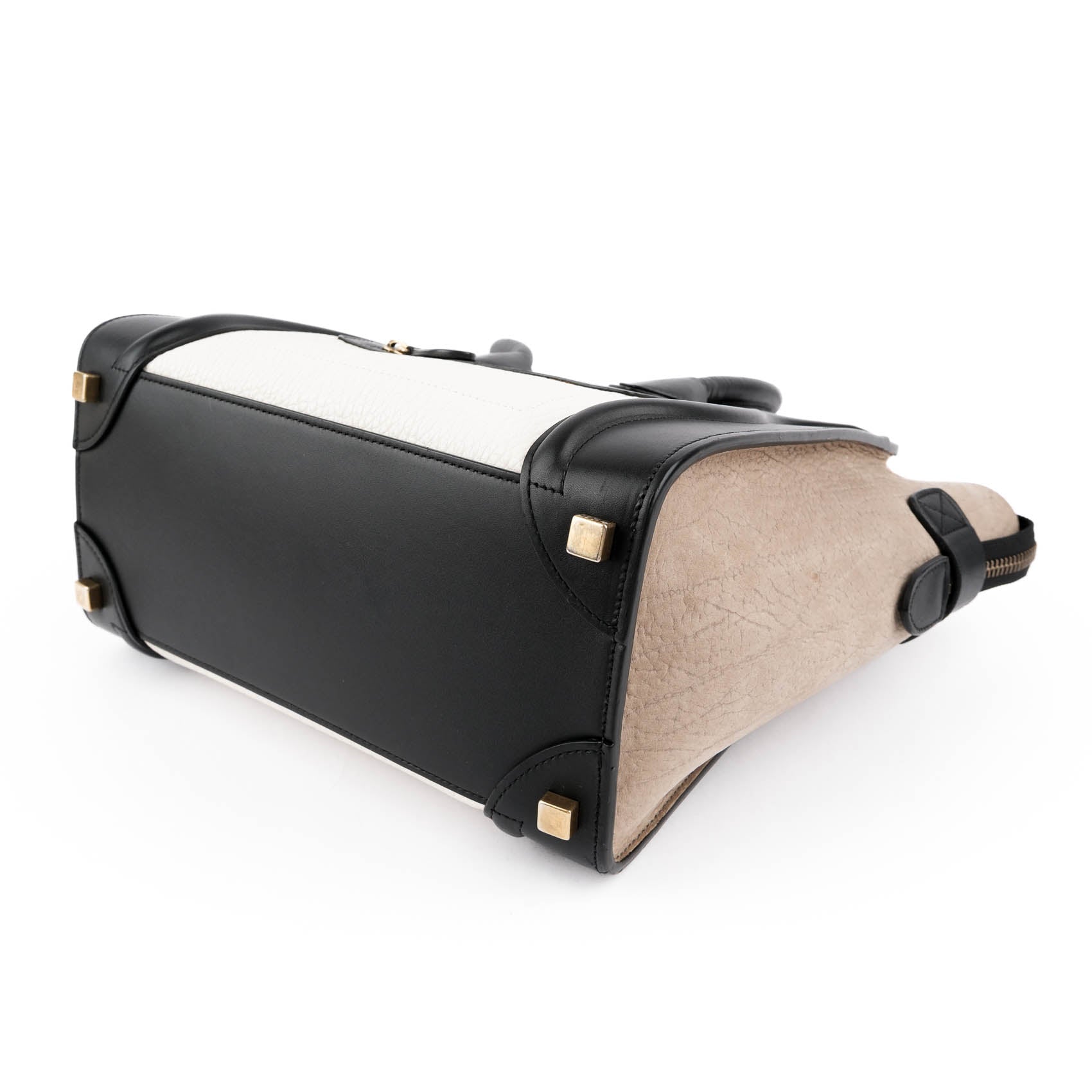 Celine Micro Luggage Tote Tricolor White Black Beige Leather Handbag