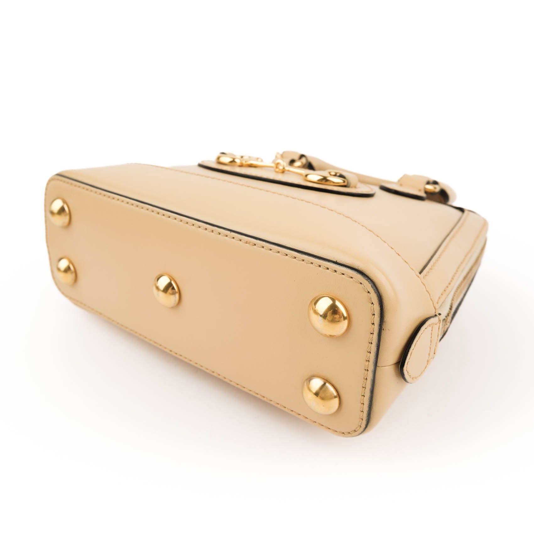 Gucci Horsebit 1955 Mini Top Handle Bag 640716 Smooth Leather Beige Gold Hardware 2-Way