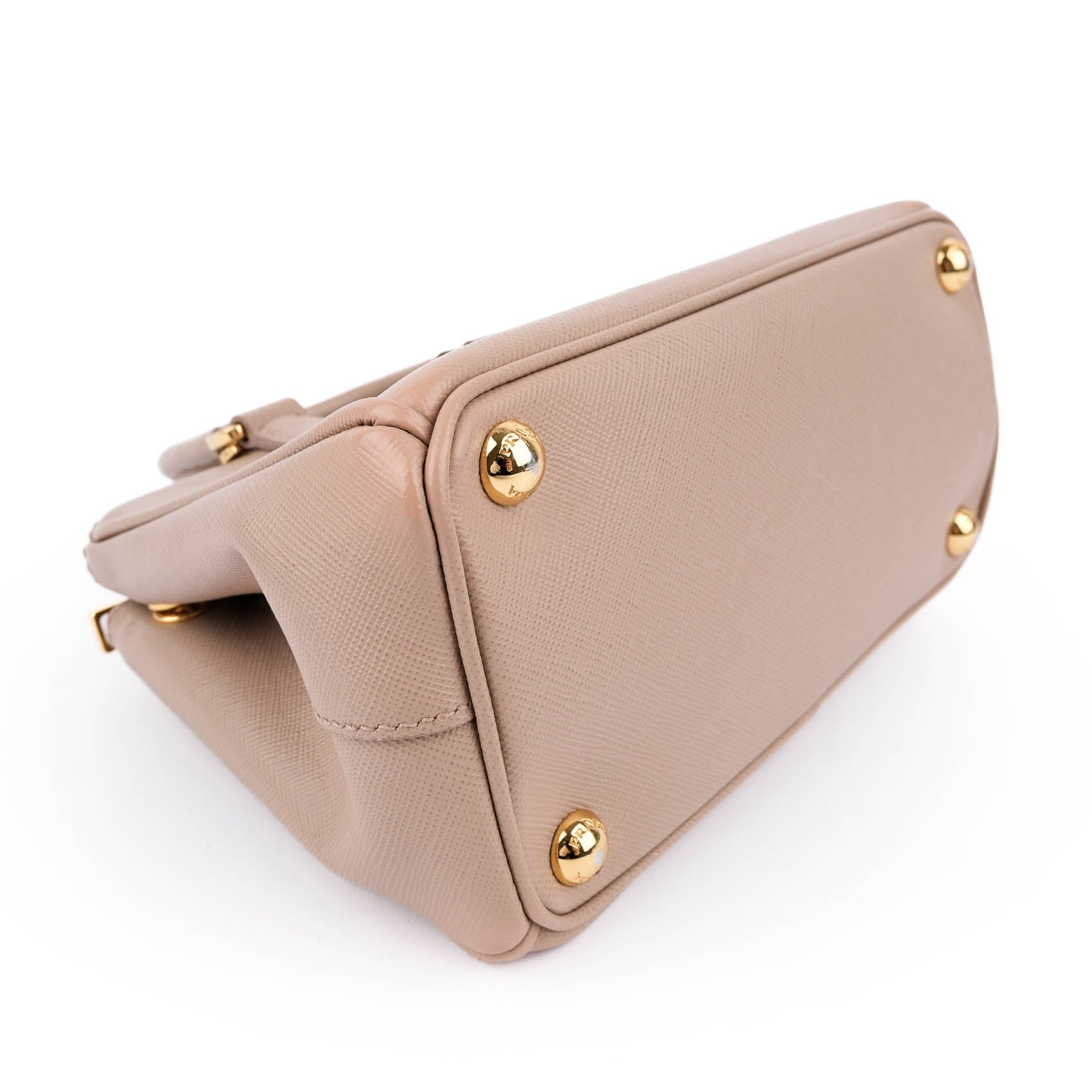 Prada Galleria Saffiano Mini 2-Way Handbag 1BA906 Beige Gold Hardware