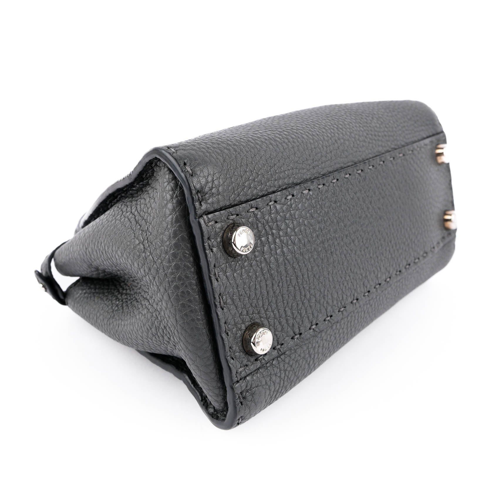 Fendi Selleria Mini Peekaboo 2-Way Handbag Cuoio Roma Leather Gray 8BN244 Silver Hardware