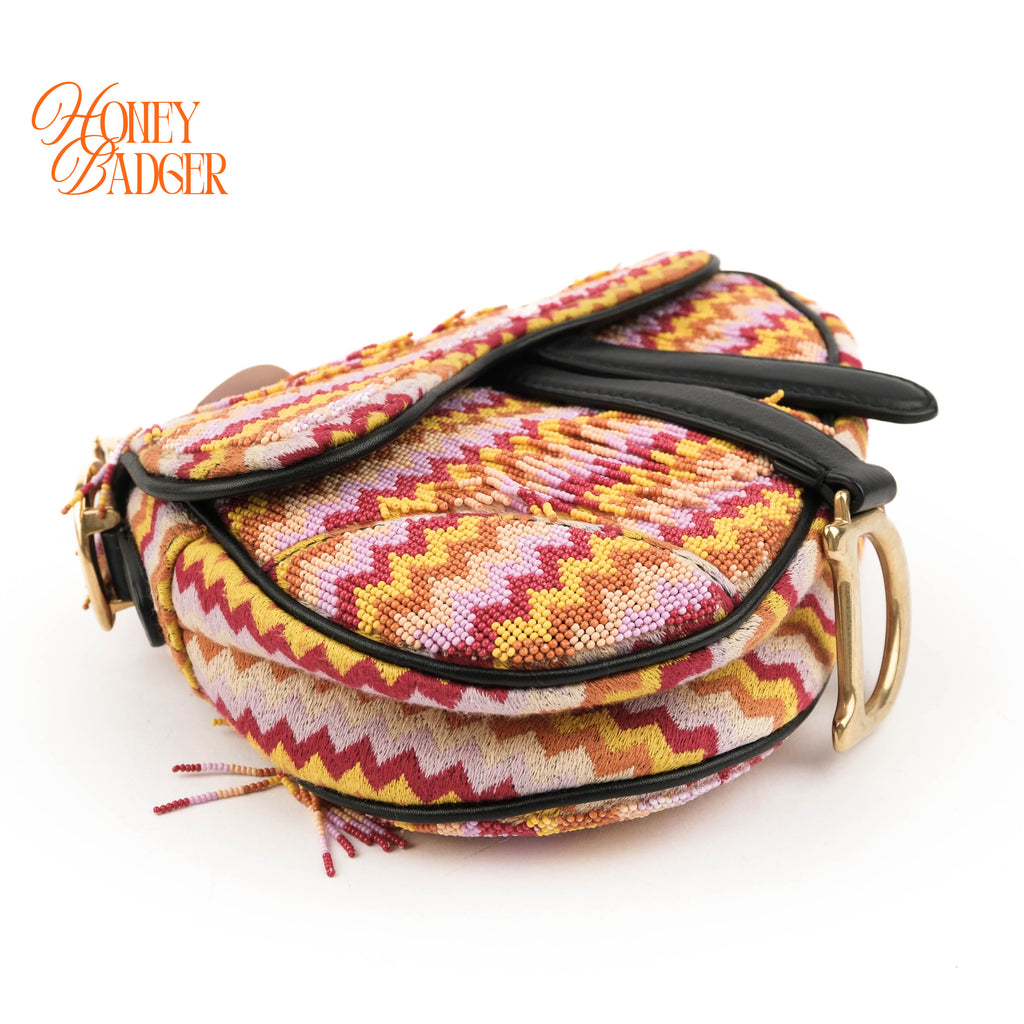 Christian Dior Beaded Saddle Bag - Multicolor Zig-Zag