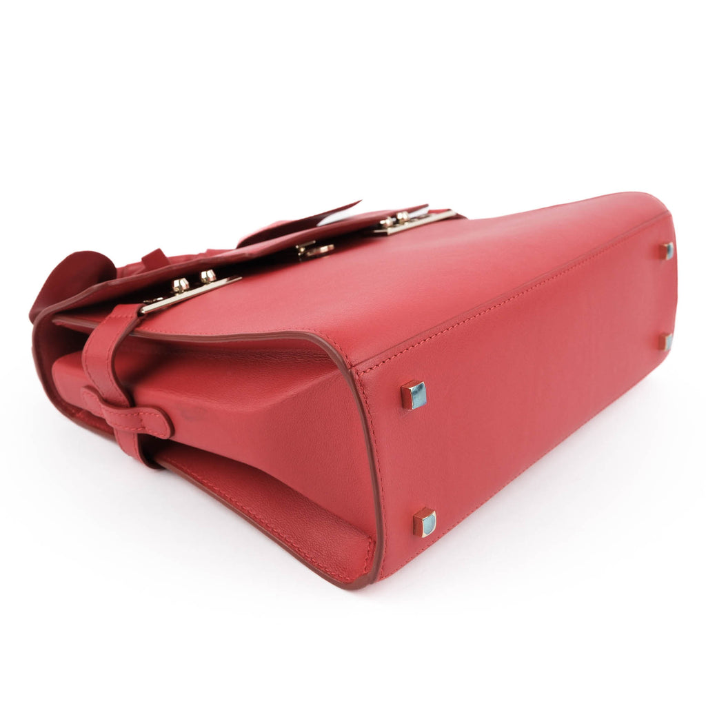 Delvaux Tempête MM Supple Calfskin Leather Bag - Lipstick Red with Knotted Handle