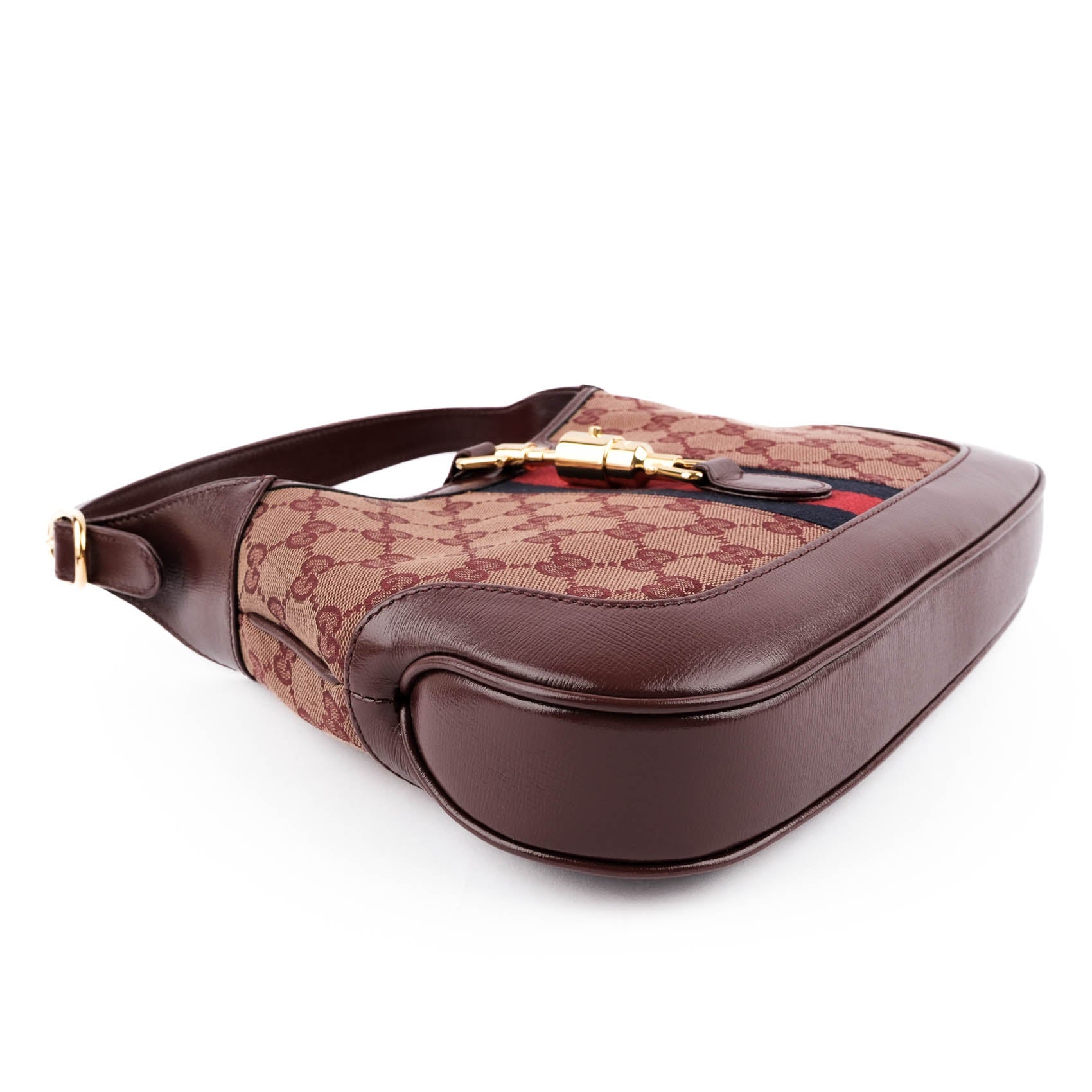 Gucci Jackie 1961 Small GG Canvas Leather Bordeaux Shoulder Bag 636706